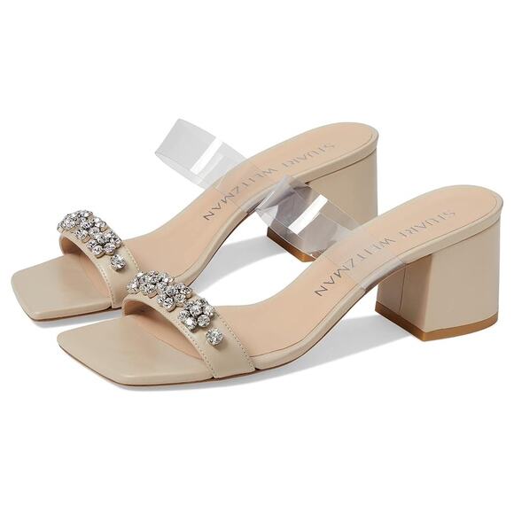 Stuart Weitzman Women Crystal Fleur 60 Slide Heel 9.5 Clear Strap Rhinestone NIB - Picture 1 of 13